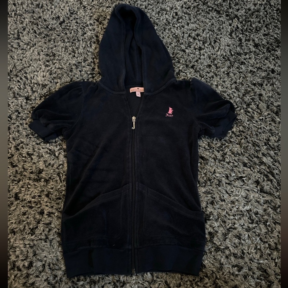 Vintage Juicy Couture Kids Navy Blue Zip Up Short Sleeve Top